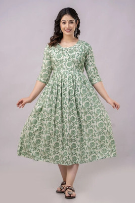 HouseOfCommon Women Fit and Flare Multicolor Midi/Calf Length Dress