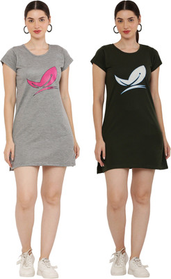 HouseOfCommon Women T Shirt Multicolor Above Knee/Mid Thigh Length Dress