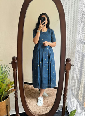 AA Fashion Women Fit and Flare Blue Midi/Calf Length Dress