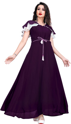 KHUSHUBUM Women A-line Brown Maxi/Full Length Dress
