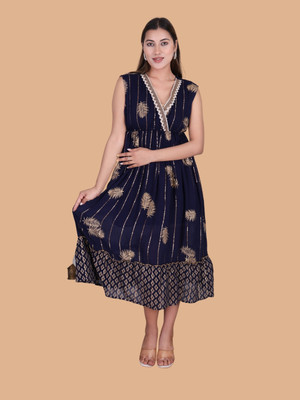 Moda Rapido Women Fit and Flare Blue Maxi/Full Length Dress