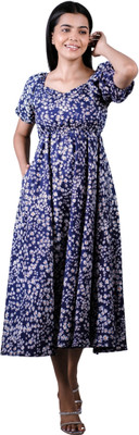 Eilaa Women Gown Dark Blue Midi/Calf Length Dress
