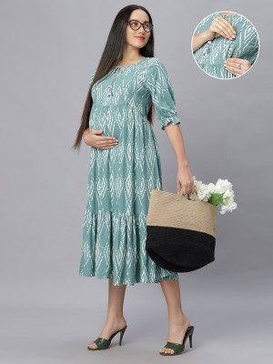 mamma's maternity Women A-line Green Dress