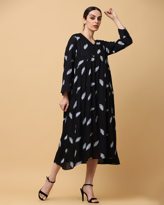 Black & Blah Blah Women Ethnic Dress Black Midi/Calf Length Dress