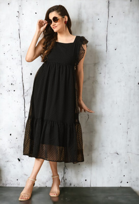 Arbiter Collection Women A-line Black Midi/Calf Length Dress