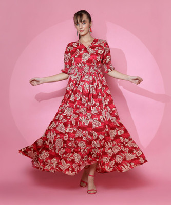 Sheetal Associates Women Fit and Flare Red Maxi/Full Length Dress