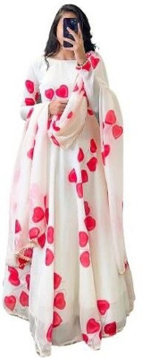 AAR VED Women Fit and Flare White Maxi/Full Length Dress