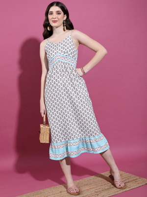 Vishudh Women A-line White, Red, Grey Midi/Calf Length Dress