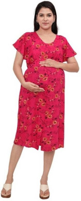 Mama & Bebe Women A-line Pink Midi/Calf Length Dress