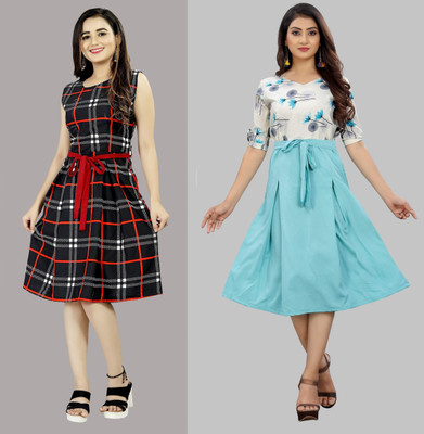 Modli 20 Fashion Women Fit and Flare Multicolor Below Knee Dress