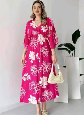 Lambodhar Textiles Women Gown Pink Maxi/Full Length Dress