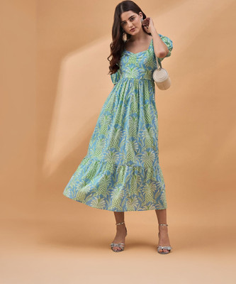 all about you Women Fit and Flare Blue Maxi/Full Length Dress