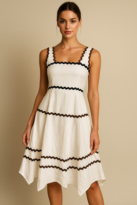 NIOMI Women High Low White Above Knee/Mid Thigh Length Dress