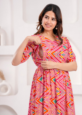 Satvik fashion Women Gown Red Below Knee Dress