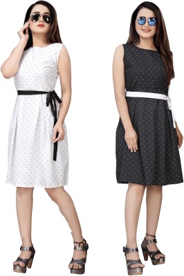 tanvi creation Women Fit and Flare White, Black Dress