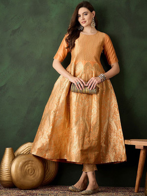 Sangria Women Fit and Flare Orange Maxi/Full Length Dress