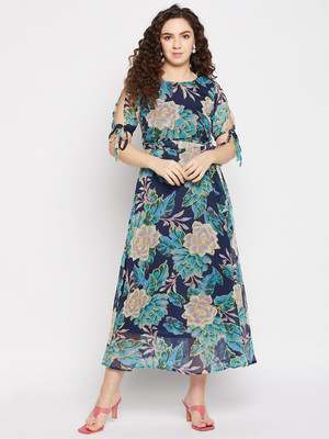 Serein Women Fit and Flare Grey Midi/Calf Length Dress