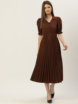 Moda Rapido Women A-line Brown Midi/Calf Length Dress