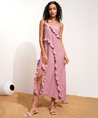 Tokyo Talkies Women A-line Pink Maxi/Full Length Dress