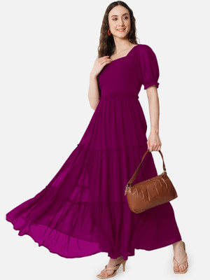 Raiyani Enterprise Women Fit and Flare Maroon Midi/Calf Length Dress