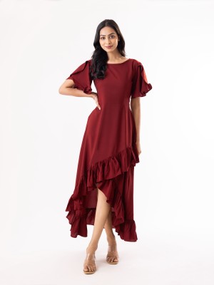 mrutbaa Women A-line Maroon Dress