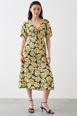 DOROTHY PERKINS Women A-line Yellow, Dark Green, Black Midi/Calf Length Dress