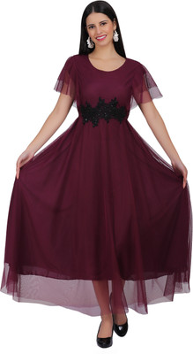 FIRST ARRIVAL Women A-line Purple Maxi/Full Length Dress