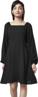 YU by Pantaloons Women Fit and Flare Black Above Knee/Mid Thigh Length Dress