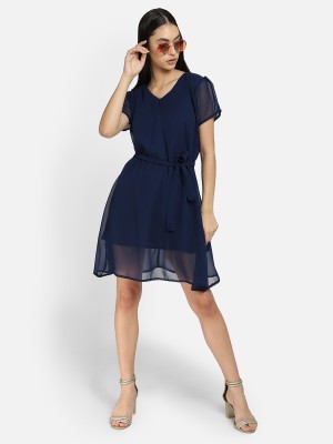 Emeros Women Fit and Flare Dark Blue Dress