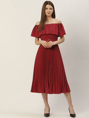 Moda Rapido Women A-line Maroon Midi/Calf Length Dress