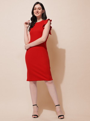 CHEMISTRY Women Bodycon Red Knee Length Dress
