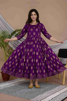 METRONAUT Women Fit and Flare Purple Midi/Calf Length Dress