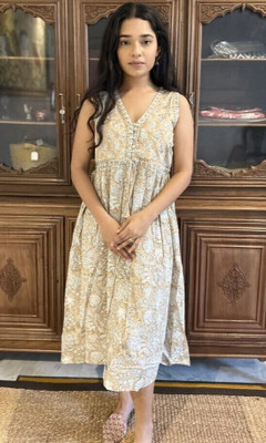 Goodhand Women Peplum Brown Midi/Calf Length Dress