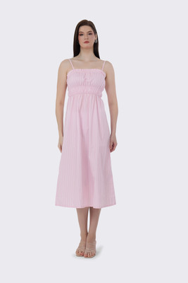 BIRDIE fashion Women Fit and Flare Pink Midi/Calf Length Dress