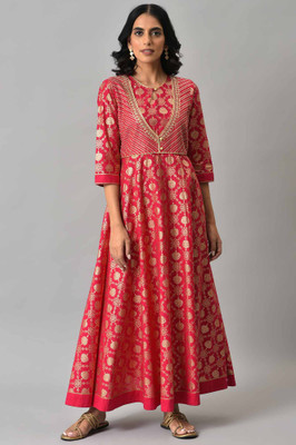 Aurelia Women Ethnic Dress Pink Below Knee Dress