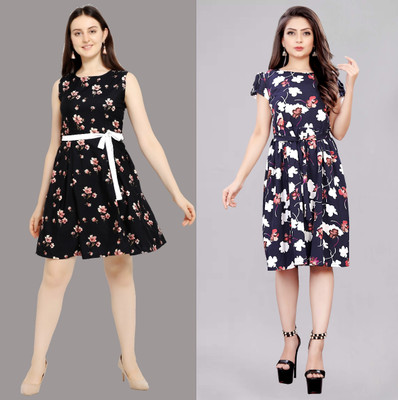 Modli 20 Fashion Women Fit and Flare Black Below Knee Dress