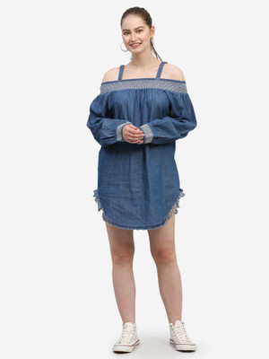 Hi Fashion Women Asymmetric Dark Blue Above Knee/Mid Thigh Length Dress
