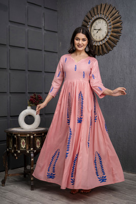 NeeraFashion Women Gown Pink Maxi/Full Length Dress