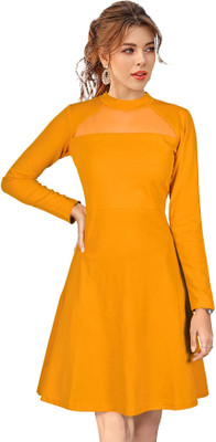 Dhruvil Impex Women Fit and Flare Yellow Above Knee/Mid Thigh Length Dress