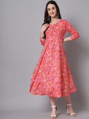 all about you Women A-line Pink Midi/Calf Length Dress