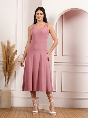 METRONAUT Women Fit and Flare Purple Below Knee Dress