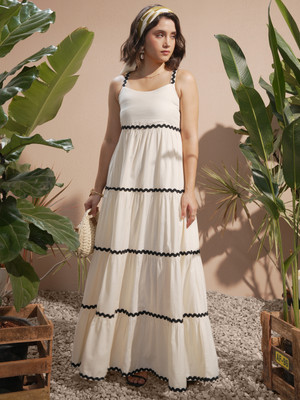 Vishudh Women A-line White Maxi/Full Length Dress