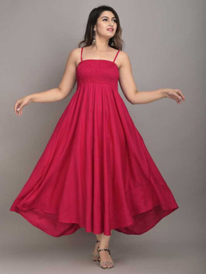 AARTI FASHION Women Fit and Flare Pink Midi/Calf Length Dress
