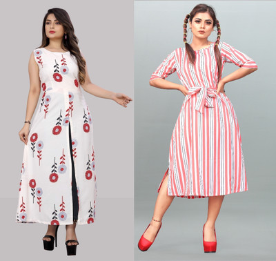 tanvi creation Women Fit and Flare White Below Knee Dress