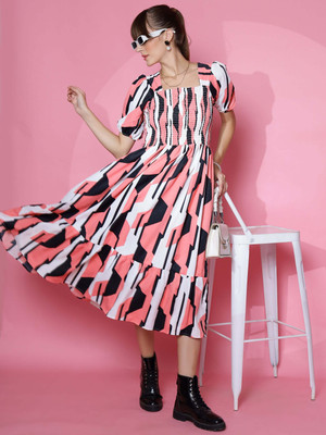 Honky Tonky Women Fit and Flare Pink Midi/Calf Length Dress