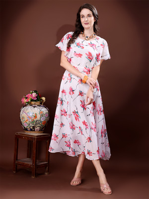 HouseOfCommon Women Maxi White Full Length Dress