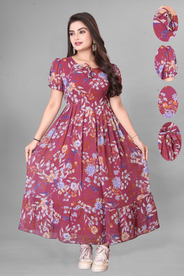 Bhadani Women Maxi Maroon Full Length Dress