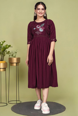 ShopGlobal Women Fit and Flare Multicolor Midi/Calf Length Dress
