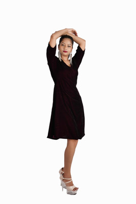 rayie collection Women Fit and Flare Black Knee Length Dress