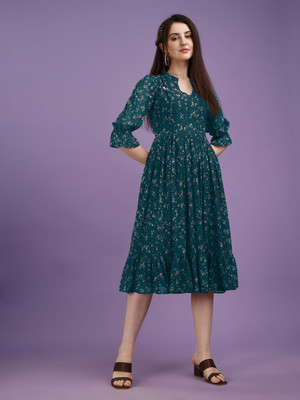 Fashion2wear Women Fit and Flare Multicolor Midi/Calf Length Dress